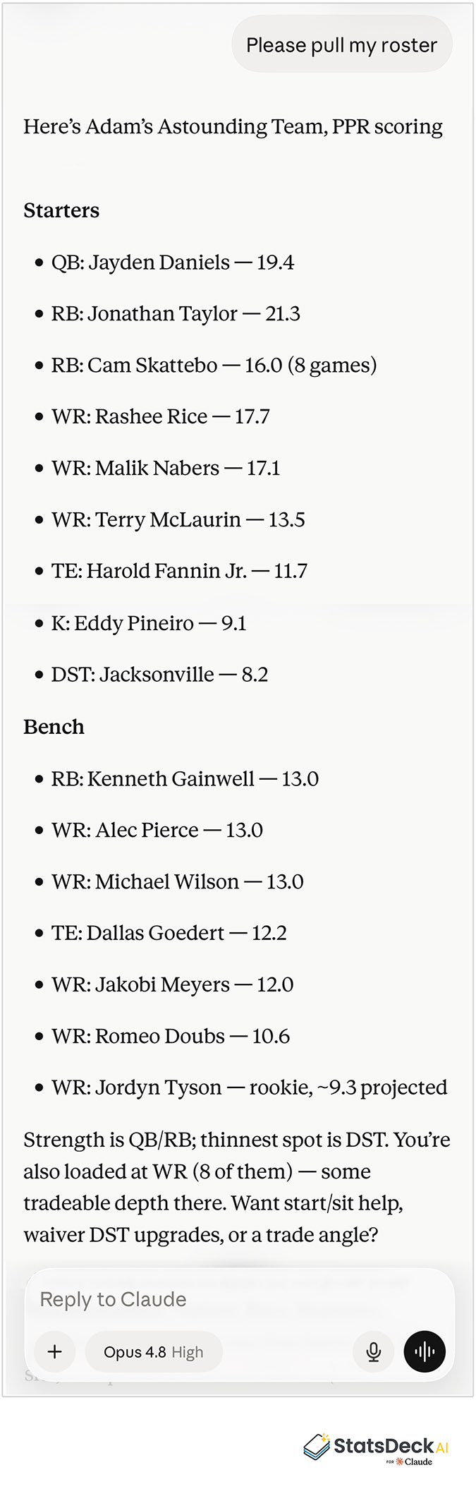 StatsDeck rosters — screenshot 1